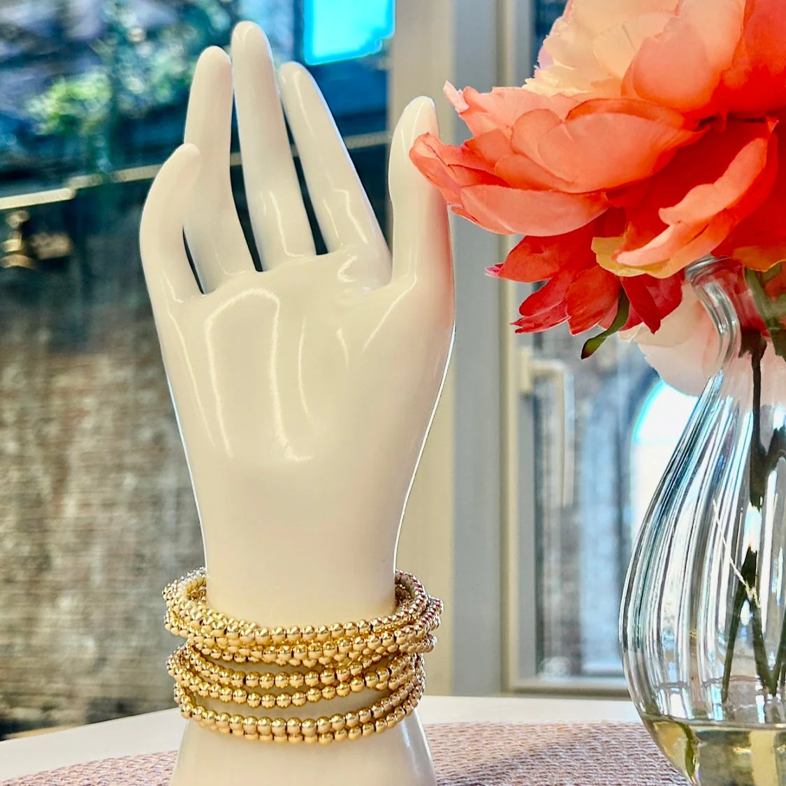 10 PC BEADED STETCH BRACELET SET - GOLD/SILVER - Image 2