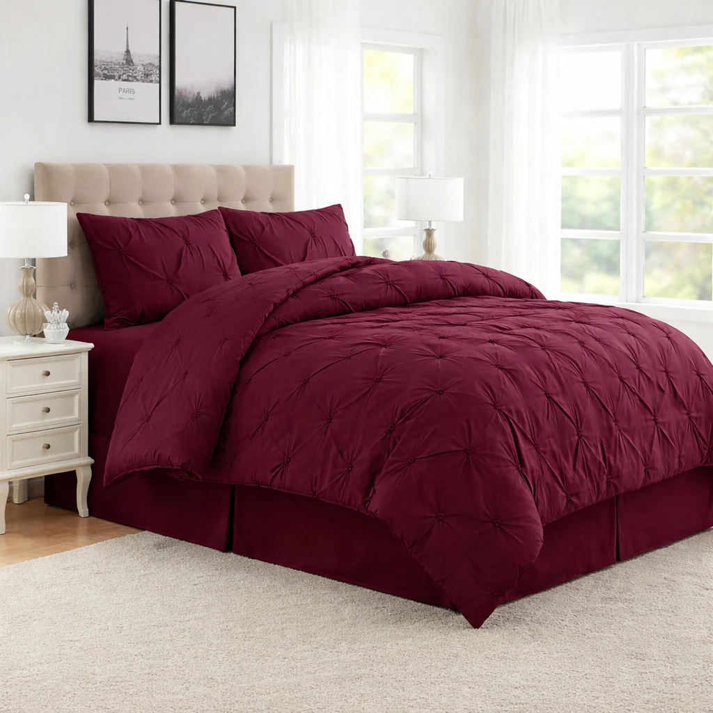 4-piece Pintuck Comforter Set - Burgundy - Image 2