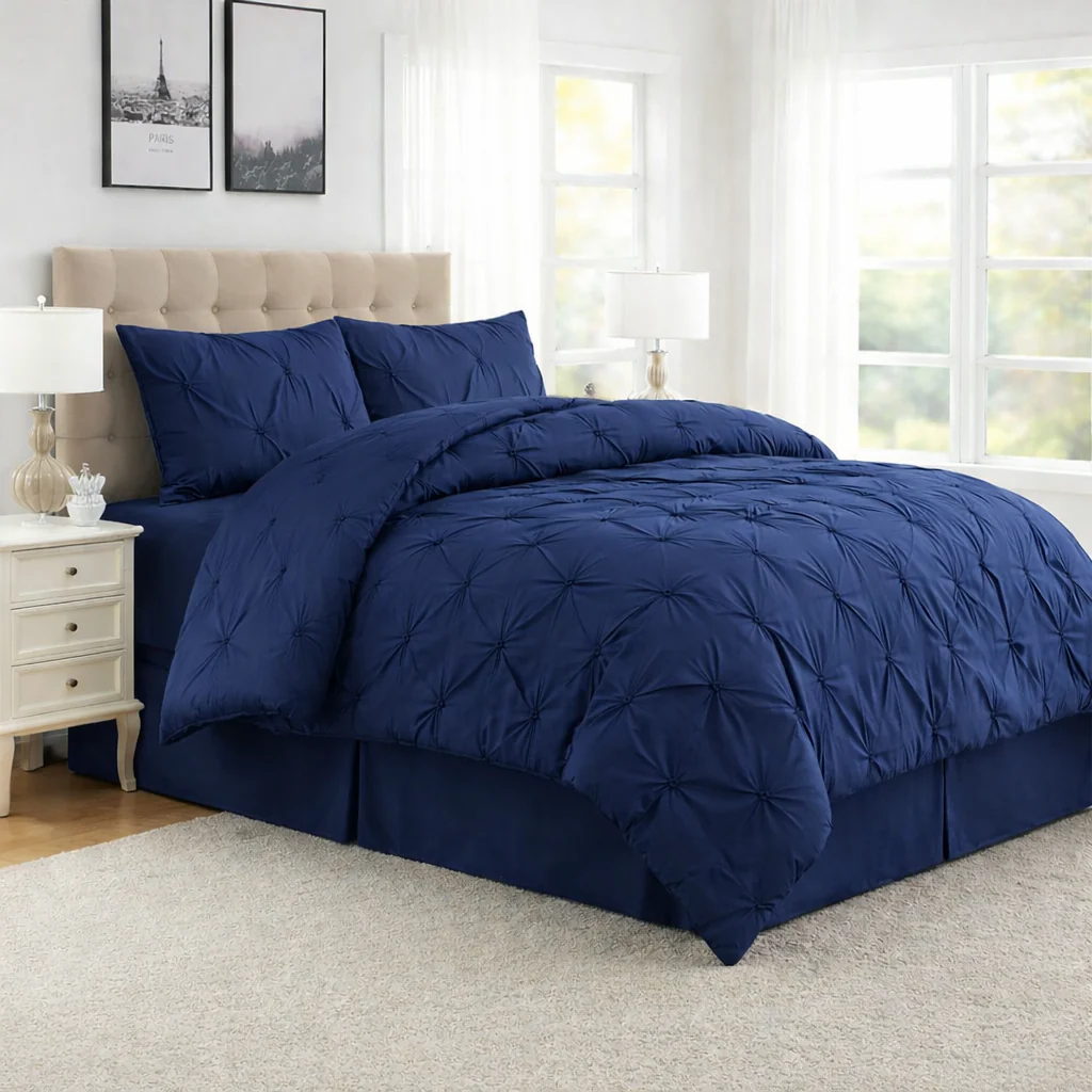 4-piece Pintuck Comforter Set - Navy - Image 2