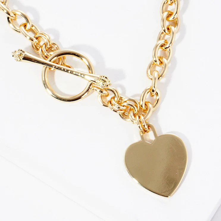 Heart Pendant with Toggle Clasp - Gold - Image 2