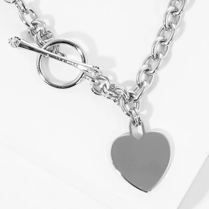 Heart Pendant with Toggle Clasp - White Gold - Image 2