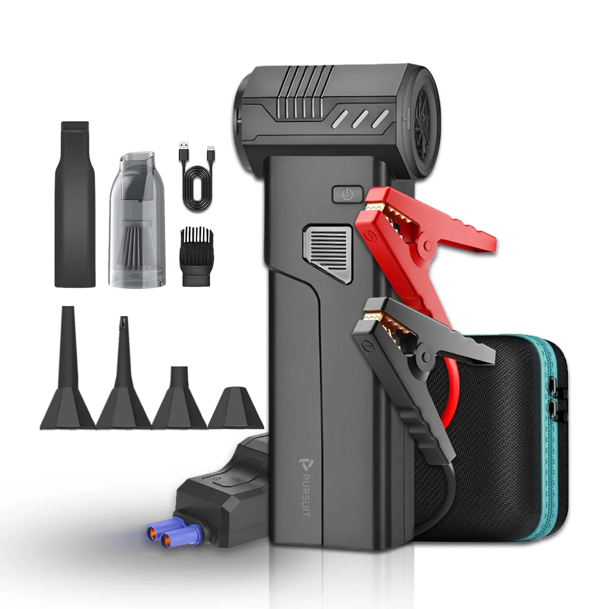 Pursuit 5-in-1 Car Jump Starter, 8000mAh Power Bank, Air Duster Cleaner, Vacuum, and Inflator/Deflator